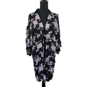 Spiritual Gangster Floral Longline Kimono Robe Black White One Size OS Tie Front